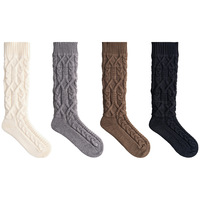 Chaussettes pour femme en tricot à motif 3D, double aiguille, épaisses, respirantes, longueur ras du cou, pour automne-hiver, avec bordure côtelée