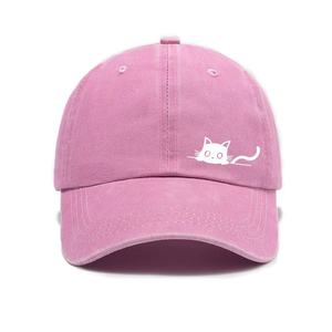 Versatile <b>cat</b> print washed distressed soft <b>top</b> outdoor sunshade baseball cap unisex customizable with embroidery - Product Image 5