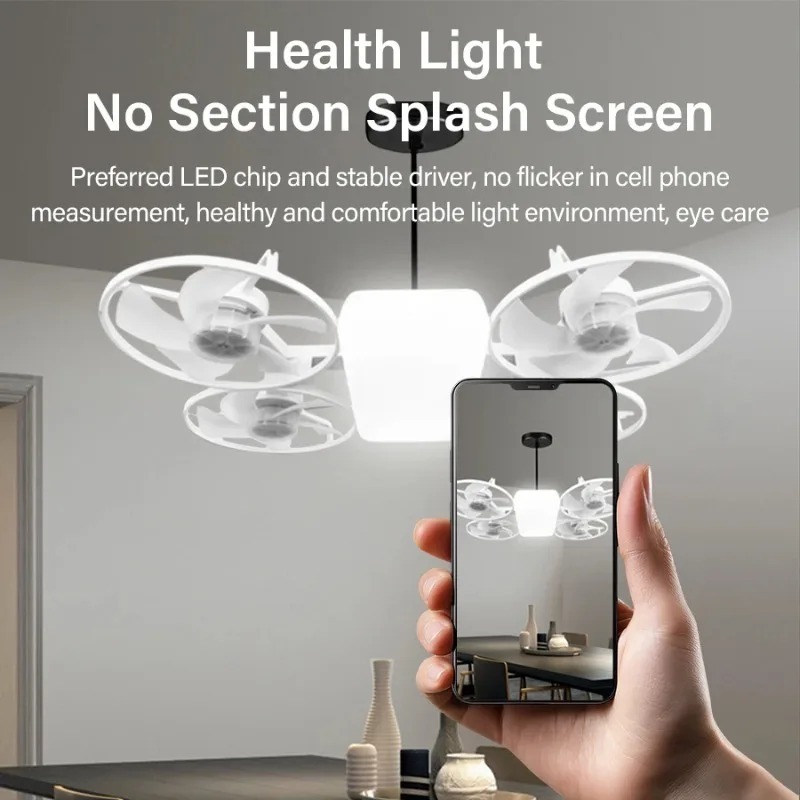 2 in 1 LED E27 Ceiling Fan Light AC 110-220V with Remote 3 Color Temp 3 Speeds Dimmable Adjustable for Bedroom Home Restaurant