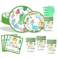 Vaisselle jetable sur le thème des dinosaures de dessin animé, monde dinosaure, fête d'anniversaire pour bébés et enfants, assiettes, serviettes, gobelets pour 10 invités
