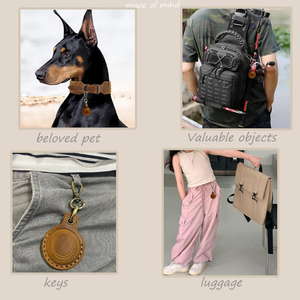 เคสพร้อมพวงกุญแจหนังวัวแท้ย้อนยุคหรูหรามีฐานวางม้าบ้าๆสำหรับ airtag - Product Image 6