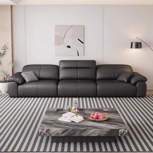 Black Genuine Leather Electric Sofa <b>Bed</b> Multifunctional Adjustable Straight Design For Italian Style Small Apartment Home - Product Image 1