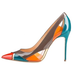 Zapatos de Vestir de Mujer con Parches Coloridos, Diseño Recortado, Punta en Pico, Talla Grande US, Tacones Altos de 12 cm, Zapatos de Tacón de Aguja - Product Image 3