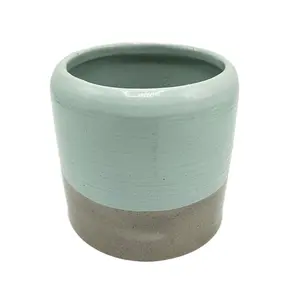 Ceramic light green cylinder round hand made flower planters for outdoor pots