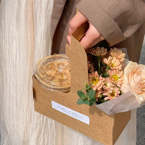 Kraft Paper Flower Box With <b>Handle</b> Rectangle Self Erecting Gift Craft Box Suitable For Holding Flowers And Coffee - Product Image 3