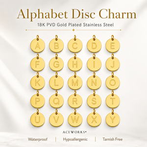 Disco con Letras del Alfabeto de 12 mm |   Colgante Redondo de Acero Inoxidable con Baño de Oro PVD de 18K y Letra Inicial Grabada para la Creación de Joyas - Product Image 1