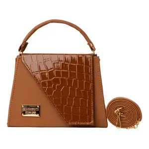 Bolso Bandolera Fana Special Mina Camel con Patrón de Cocodrilo, Talla XL, Estilo Retro Bohemio para Mujer, Invierno - Product Image 3