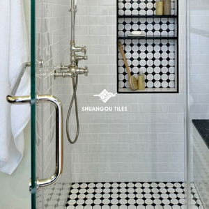 Gạch Lát Sàn Nhà Tắm Bằng Gốm Khảm Hình Bát Giác Màu Đen Trắng Phổ Biến - Product Image 5