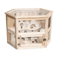 Cage à hamster anti-évasion en acrylique transparent, villa de luxe, grand habitat rectangulaire à double étage en bois massif, cage extra-large pour