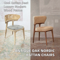 Chaise de salle à manger de luxe nordique avec structure en rotin et finition en chêne antique pour la maison, la cuisine, l'hôtel, le bureau