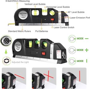 Kit de niveau laser multifonctionnel avec ligne croisée standard et règle métrique de <span class=keywords><strong>2</strong></span>,5 m (8 pi) pour l'agencement de tableaux, les murs carrelés et les armoires - Product Image 4