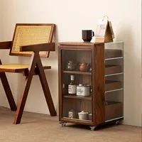 Table basse de rangement mobile en bois massif de noyer noir d'Amérique du Nord, style vintage, en verre transparent, Cha Mu Dingshuai