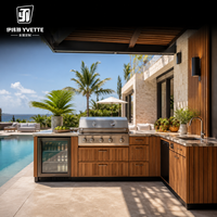 Meuble de cuisine extérieur moderne en MDF, résistant aux intempéries, pour patio, jardin, barbecue et usage en arrière-cour, directement de l'usine