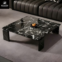 Table basse de salon de luxe personnalisée, table à thé carrée moderne en pierre frittée avec compartiment de rangement dissimulé