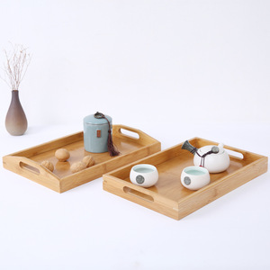 Bamboo Serving <b>Tray</b> Rectangle <b>Small</b> For Tea Coffee Hotel Use Solid Color Natural Wood Design - Product Image 2