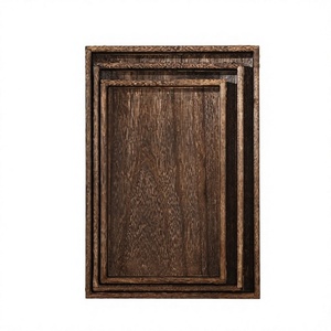Plateau de service rustique en bois avec poignée, plateau de table basse rectangulaire en bois style ferme, plateau décoratif pour cuisine, nourriture et petit-déjeuner - Product Image 6