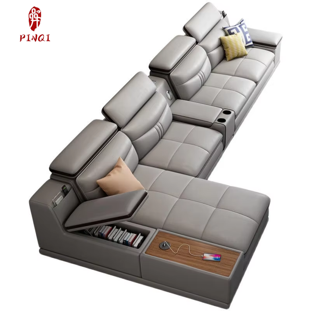 High Quality Multifunctional Genuine Leather Sofa With Portable Bluetooth Speaker for Smart Home and Office Furniture