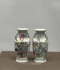 Qing <span class=keywords><strong>Guangxu</strong></span> Période Pastel Figure Fleur et Oiseau Vase à Double Oreille Peint à la Main Antique Porcelaine Collection Ornements - Product Image 5