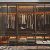 Système de dressing ouvert moderne sur mesure avec éclairage LED, en bois naturel, pour chambre, vestiaire, salon, atelier, verrouillable