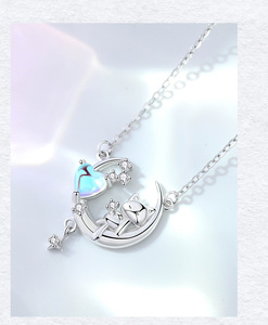 Collar de Plata de Ley S925 con Luna Creciente, Gatito, Corazón de Cristal Aurora, Joyería Estética Fairycore, Regalo para Adolescentes y Mujeres Jóvenes - Product Image 5