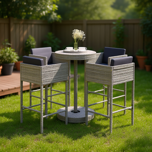 Ensemble de bar de jardin en rotin gris 5 pièces avec repose-pieds, mobilier de salle à manger d'extérieur - Product Image 2