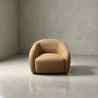 Fauteuil d'appoint en cuir OAKEN moderne, incurvé et pivotant, fauteuil barillet rembourré, canapé de salon individuel pour la détente