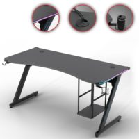 Bureau de jeu extensible à lumière LED RVB en forme de Z Design unique Bureau de jeu élégant en forme de Z E-sport avec bureau en fibre de carbone