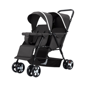Passeggino Gemellare Compatto Convertibile in Lino Pieghevole per Neonati e Bambini - Product Image 1