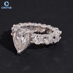 Hip Hop <b>for</b> <b>Men</b> Jewelry Moissanite Engagement <b>Ring</b> Pear Cut Pave Setting 925 Silver Rhodium Plated Women's Luxury Jewelry - Product Image 2
