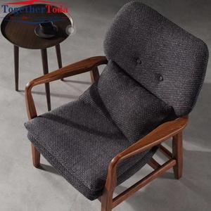 Fauteuil de salon en forme de L en bois massif avec tissu en lin pour hôtel, café, appartement – Style américain - Product Image 6