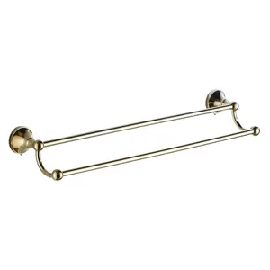 Professional Gold Plated Double Towel Shelf with Mounting Screws Simple Wall Mounted Bathroom 60CM Towel Bar