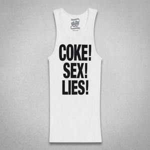 Camiseta sin mangas transpirable con estampado 'Sex Lies' para hombre, cuello redondo, informal, de algodón blanco, tejido de punto, 320g, corte regular - Product Image 2