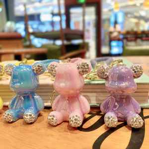 Porte-clés de voiture 3D en PVC, personnage mignon Kawaii, accessoires de voiture de dessin animé, porte-clés ours de luxe avec strass et placage diamant - Product Image 4
