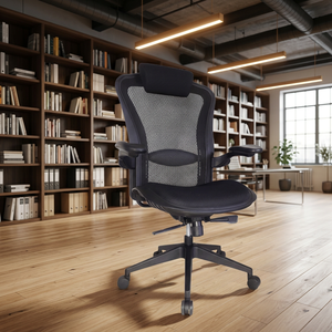 Cette chaise de bureau ergonomique en maille est dotée d'accoudoirs réglables, d'un appui-tête intégré et d'un siège à haute résilience. Son design pivotant - Product Image 2