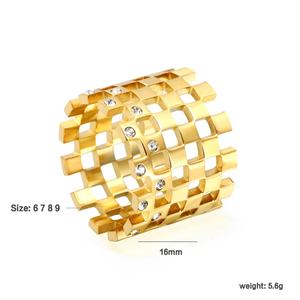 Bague ouverte ajustable tendance en acier inoxydable plaqué or 18 carats avec zircon cubique et turquoise, bijoux empilables - Product Image 2