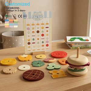 EDULAND OEM ODM CPC CE Jouets de cuisine en bois Montessori, ensemble de jeu d'imitation de nourriture (hamburger et sandwich), vaisselle de cuisine, maison de jeu - Product Image 2