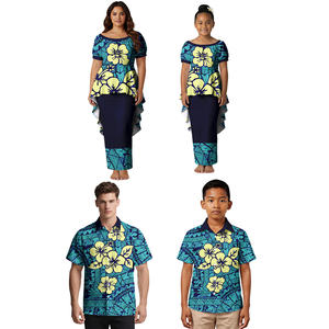 Conjunto Familiar Personalizado de Alta Calidad, 4 Piezas, Camisa Hawaiana para Hombre, Vestido Polinesio Puletasi para Mujer, Conjuntos a Juego para Hija, Familia Samoana - Product Image 4