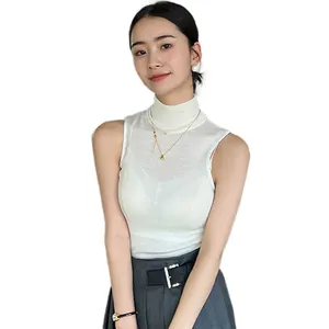 New Fashion Versatile Women's Sleeveless Vest Top with Cotton Wool Half High Neck