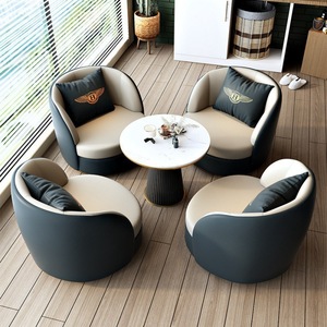 Modern Round Leather Sofa Chair Set Upholstered Foam Filling For Living Room Bedroom <b>Balcony</b> Study Space - Product Image 4