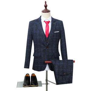 Traje a cuadros ajustado de <span class=keywords><strong>3</strong></span> piezas para hombre, conjunto de pantalones y chaqueta informal de negocios para boda Formal, graduación, fiesta de oficina - Product Image 6