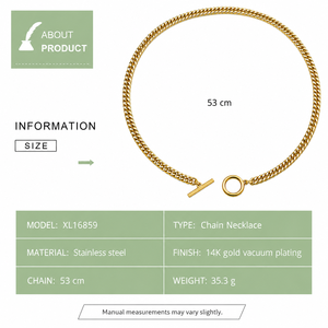 Collier chaîne gourmette en acier inoxydable plaqué or 14K sous vide avec fermoir à bascule rond 53 cm – Options ton or et argent - Product Image 5