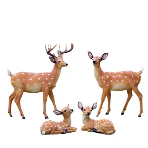 Заводские дизайнерские светодиодные 3D-фигурки с изображением оленя из смолы в натуральную величину, статуи животных из стекловолокна