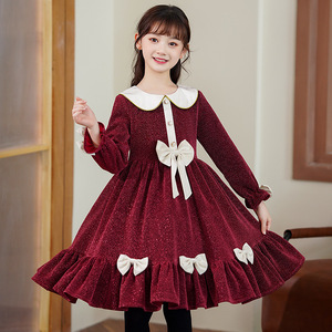 Autunno/inverno ragazza vestito paillettes manica lunga rosso Costume di natale per le ragazze 4-10T bambini compleanno sera festa <span class=keywords><strong>vestiti</strong></span> della principessa - Product Image 1