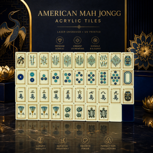 Set di Mahjong Pieghevole di Lusso QLT, Tessere in Acrilico a Doppio Strato Blu Navy da 1,42 Pollici, Design Orientale con Gru e Drago, Intrattenimento - Product Image 1