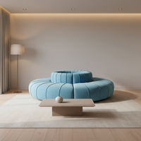 Heywood Blaues Samt-Rundsofa im Chesterfield-Stil für Wohnzimmer, Hochzeit und Heimgebrauch