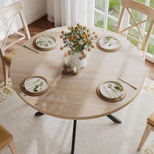 <span class=keywords><strong>Mesa</strong></span> de Comedor Redonda Natural, Duradera y de <span class=keywords><strong>Alta</strong></span> Calidad, Estilo Rústico, de Madera con Patas Metálicas - Product Image 4