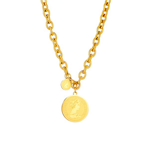 European and American fashion personality retro portrait round brand <b>titanium</b> steel pendant <b>chain</b> high-grade necklace - Product Image 5