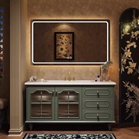 Kabinet Kamar Mandi Gantung Desain Modern Baru dari Kayu Oak Putih dengan Wastafel Ganda dan Cermin LED
