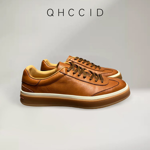 Chaussures décontractées en cuir véritable marron à talon bas, semelle épaisse, respirantes, confortables, unisexes, pour un usage quotidien - Product Image 4