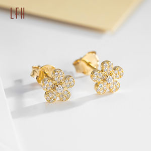 Boucles d'oreilles clous fleur en or véritable 18 carats LFH, bijoux en diamant pour femmes et enfants, pour fiançailles et soirées - Product Image 2